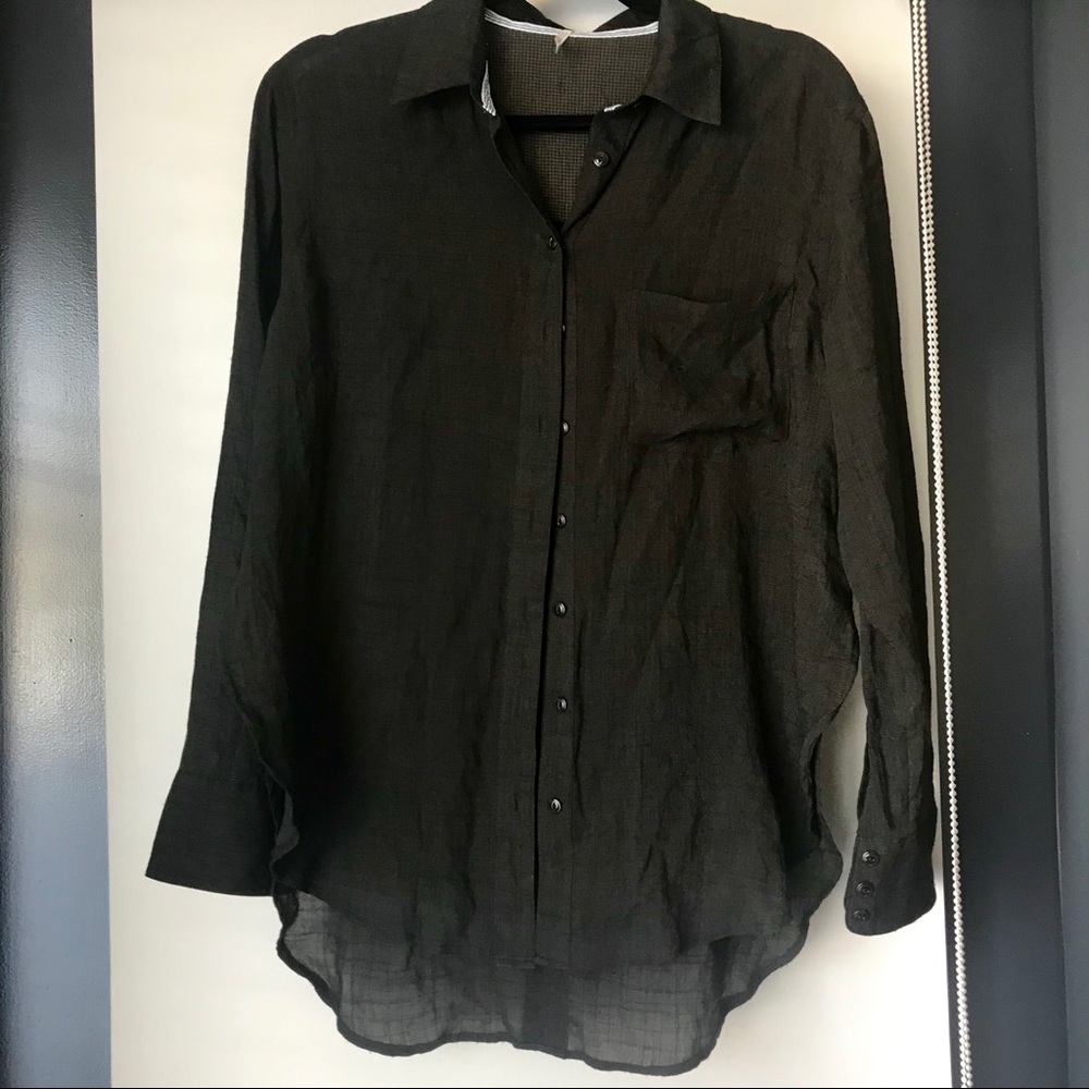 Free People Dark Green Button Down Top Size S